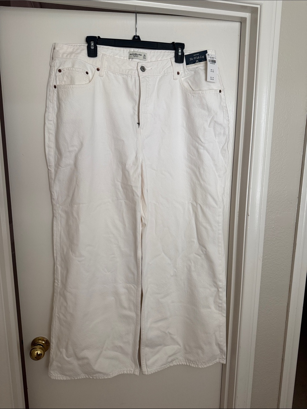 Abercrombie & Fitch white High Rise The Wide Leg Jeans 34R Curve Love NWT